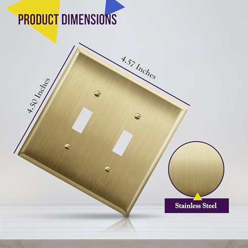 ENERLITES Toggle Light Switch Metal Wall Plate, 2-Gang, Brushed Brass - color: Gold, size: Standard Size