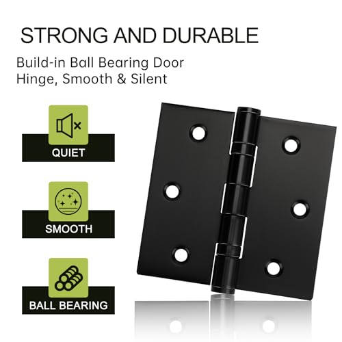 6 Pack Black Door Hinges 3 x 3 Inches, Stainless Steel Ball Bearing Hinges with Screws, Square Corner, Smooth and Quiet - size: 3x3inch - 6 Pack