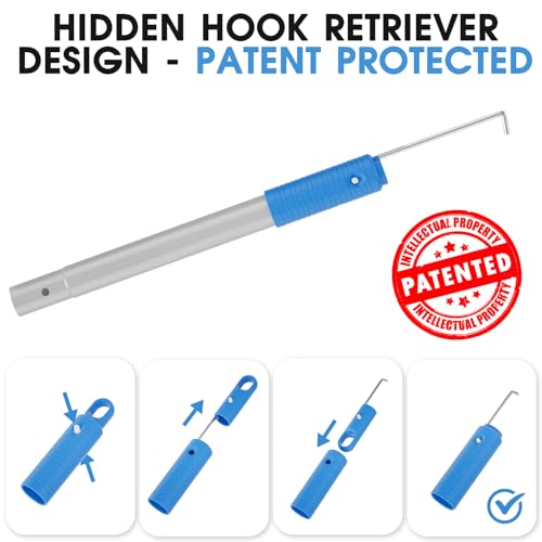 Upgraded Pool Brush with Pole - 20’’ 2-in-1 Heavy Duty Detachable Round Brush with Extra Side Brush for Cleaning Hard-to-Reach Corners, 9 FT Aluminum Extended Pool Pole with Hidden Hook Retriever - size: 20.5 Inch