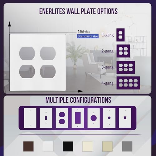 ENERLITES Screwless Double Duplex Outlet Covers Wall Plate, 1 Pack, White - color: White, size: Screwless