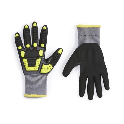 Amazon Basics Safety Work Gloves, Cut Level A1, Abrasion ANSI Level A4, Impact Resistant, Touch Screen Friendly, 15G Sandy Nitrile Palm, Yellow, Size X-Small, Pack of 120 Pairs - size: X-Small