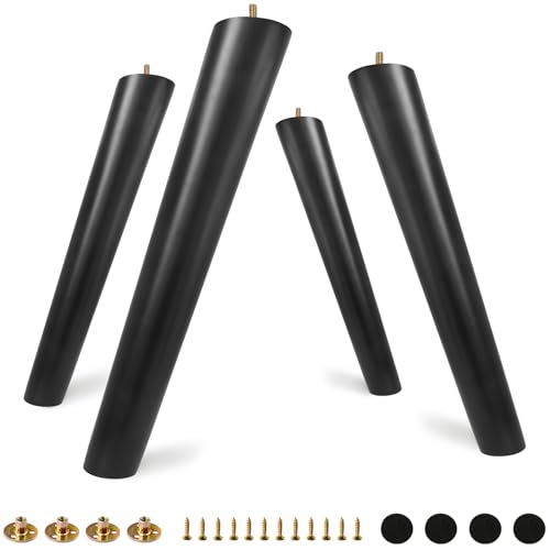 FoDau770 Rubber Wood Legs 14", Slant Taper, 5/16"-18 Thread, Black, 4pcs | Wood Couch legs - Mid Century Sofa Legs - Furniture legs Replacement for Cabinet Dresser Chair Ottoman - color: Black, size: 14 Inch - Slanted (80°)