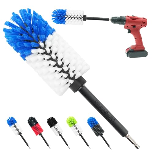 Wheel Brush, Soft Drill Wheel Cleaner Brush, Drill Brush for Car Wheel, No Scratches Highly Dense and Durable Car Wheel Brush Rim Tire Car Cleaning Brush for Wheels, Rims, Engines, Exhaust - color: Blue+white