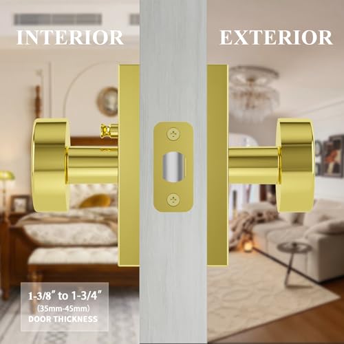 Polished Brass Door Knobs Privacy Door Knobs Interior with Lock - color: Polished Brass