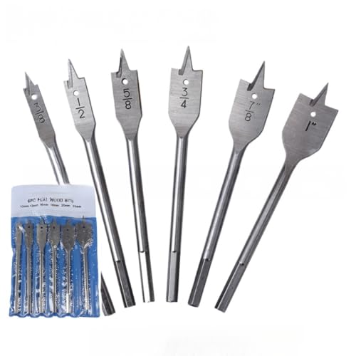 6PCS Spade Drill Bit Set, 3/8" to 1" Paddle Flat Bits Set, Wood Drill Bits with Quick Change Hex Shank, Wood Hole Cutter for Woodworking
