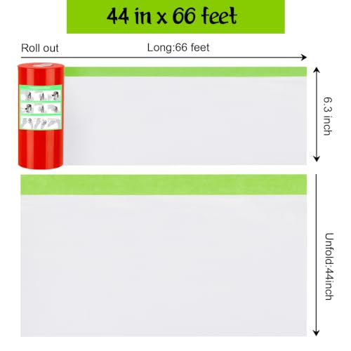 Pre-Taped Masking Film with Dispenser - 44" x 66' Painters Plastic - color: 1 Dispenser 2 Refill 44" x 66'