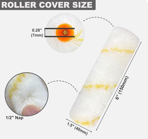 Great Andrew 10 Pack 6 Inch Paint Rollers for All Paints 1/2" Nap - size: 10 PCS, 6-Inch