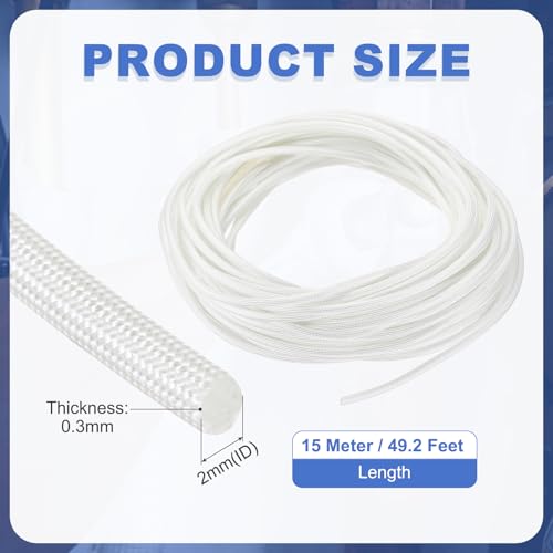 uxcell Insulation Cable Protector,2mm/0.08 Inch-15m/49 Feet High Temp Fiberglass Sleeve White - color: White, size: 2mm-15m