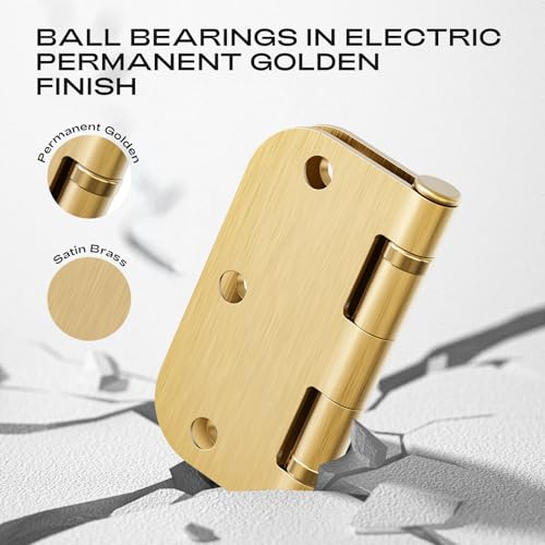 18 Pack Rounded Gold Door Hinges 3.5 Inch 5/8" Radius Corners - color: Satin Brass Ball Bearing, size: 18 Pack