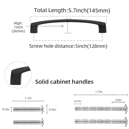 10 Pack 5 Inch Matte Black Cabinet Pulls Kitchen Cabinet Handles Cabinet Hardware Kitchen Handles for Cabinets Cupboard Handles Drawer Pulls - color: Matte Black, size: 5'' Hole Center(128mm)