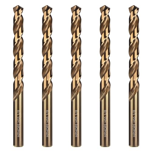 3/8 Inch HSS Twist Drill Bits 5Pcs, HPHOPE 3/8" Jobber Drill Bits Set, Straight Round Shank, Suitable for Drilling in Hard Metal, Stainless Steel, Cast Iron - size: 3/8 Inch, 5Pcs