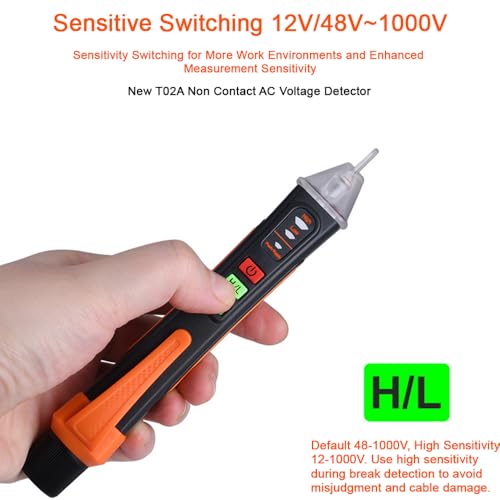 Voltage Tester, Live Wire Tester with Alarm and Flashlight, Non Contact Voltage Detector, Circuit Tester Dual Range Voltage Sniffer 12V-1000V/48V-1000V, Electrical Tester with LCD Display
