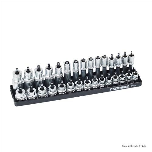 OEMTOOLS 22209 3/8" Metric Socket Organizer, 3/8 Socket Organizer for Deep and Shallow Sockets, Labeled Posts, Dual Rail, Holds 6 mm to 20 mm - size: 3/8"