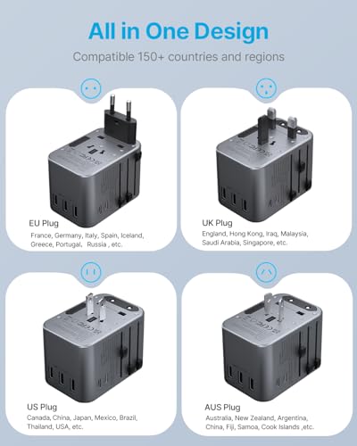 VINTAR Universal Travel Adapter 35.5W, 6-in-1 with 3 USB-A QC & 2 USB-C PD - color: 35.5W Silver