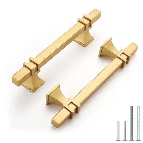 Haliwu 10 Pack 3-3/4 Inch Gold Cabinet Handles Brushed Brass Drawer Pulls - color: Matte Gold, size: Hole Center Spacing：96mm (3-3/4 inch)