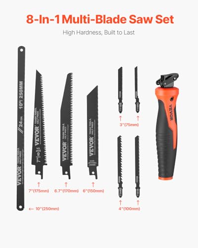 VEVOR Keyhole Saw, 6 in, Soft Grip Handle, 8-in-1 Multi-Blades Drywall, Triple Ground Teeth, for Cutting Drywall Wood Metel Plastic Plywood Wallboard Thin Sheet - size: 6 inch