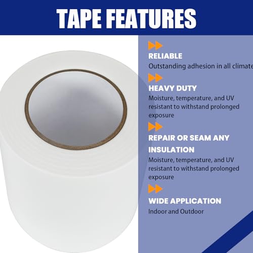 Bghdas 8 Roll, White Vapor Barrier Tape, 4" Wide x 180' Long, PE 9 mm Polyethylene Tape, for Stucco Waterproof Moisture Barriers Seal and Seam, for Crawlspaces, Insulation Repairs & Plastic Liners