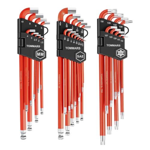 TOMMARS 31-PC Extra Long Stubby Ball End Allen Wrench Set, SAE/Metric/TORX - size: Extra-length