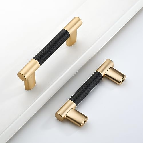 Black & Gold Knurled Cabinet Handles Kitchen Pulls 3 Inch 10 Pack - color: Black and Gold, size: 3" Hole Center