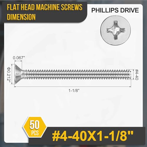 DTGN #4-40x1-1/8 Phillips Flat Head Machine Screw 304 Silver 50PCS - color: Silver, size: #4-40x1-1/8"