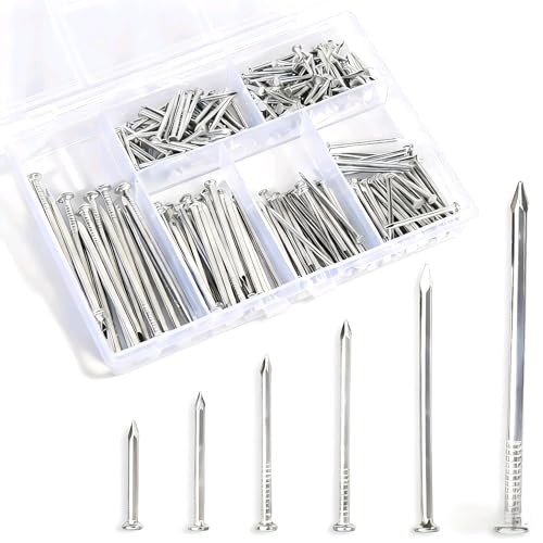 280 Pcs Nail Assortment Kit, 6 Sizes Finishing Nails for Hanging Pictures, Maximum Length 2 Inches Galvanized, Long and Small Nails for Wall Art