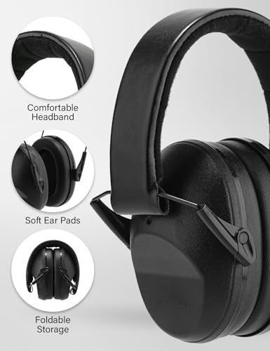 Kids Noise Canceling Earmuffs, 25-30dB Noise Reduction Ear Protection, Adjustable Headband Concert Fireworks, Autism - color: Black
