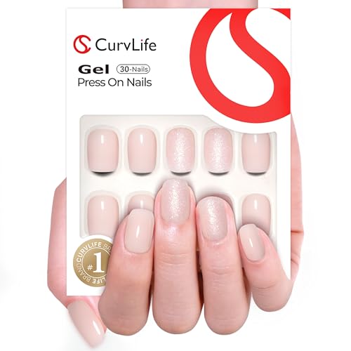 CurvLife Short Square Press On Nails, Flash White Nude,Soft Gel - color: Flash white
