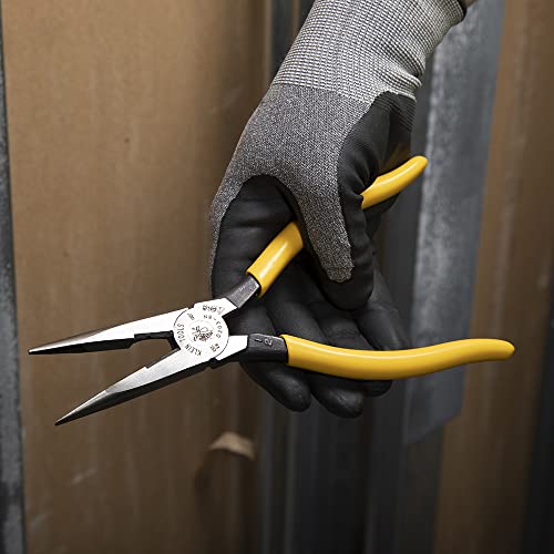 Klein Tools D203-8N Needle Nose Pliers and Wire Stripper, Long Nose Side Cutters with Wire Striping Hole, Heavy Duty Alligator Pliers, 8-Inch - style: Side Cutting/Wire Stripping