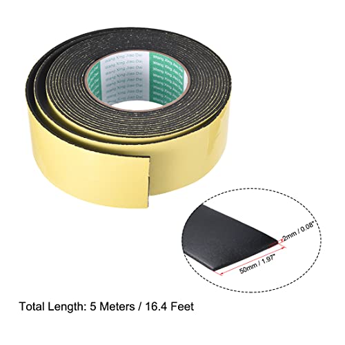 uxcell Sealing Foam Tape 50mm Wide 2mm Thick 5m/16.4ft Long, Self Adhesive Weather Strip for Window Door Insulation, Pack of 2 - size: 50mmx2mmx5m