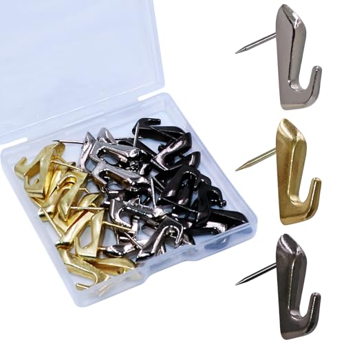 30 PCS Push Pin Picture Hooks, thumbtacks for Wall Hanger, Picture Hanging Nails for Wall, Decorative Thumb Tacks for Hanging, Bulletin Board Hooks (Silver & Gold & Black) - style: Silver & Gold & Gray