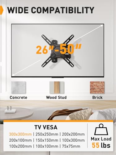 Perlegear Full Motion TV Wall Mount for 26–50 inch TVs up to 55 lbs - size: for 26-50 inch TVs