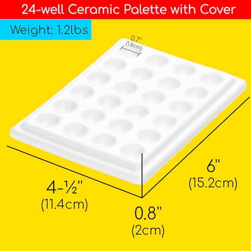 MEEDEN 24-Well Ceramic Watercolor Paint Palette with Cover - size: 24-well