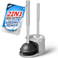 FORASTO 2 in 1 Toilet Plunger and Brush Set,Extended Handle Plunger,Toilet Bowl Brush Plunger Set,Bathroom Cleaning Tools,Cleaning Brush,Toilet Brush Plunger Combo,Charcoal Gray（20.8inch） - color: Charcoal Gray, size: 1Pack