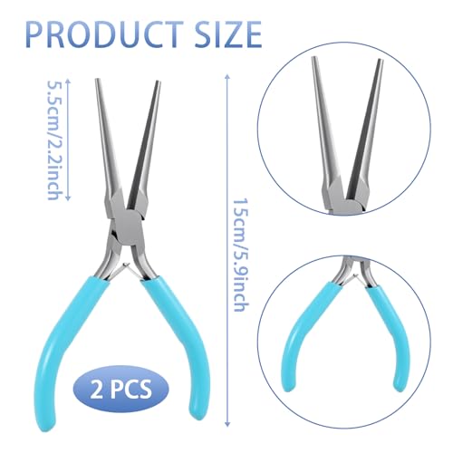 2pcs Long Needle Nose Pliers, 5.9 Inch Long Needle Nose Pliers Jewelry Making Tools Chain Plier Craft Plier for Wire Bending, Repair, Object Grasping - color: Blue-5.9 Inch