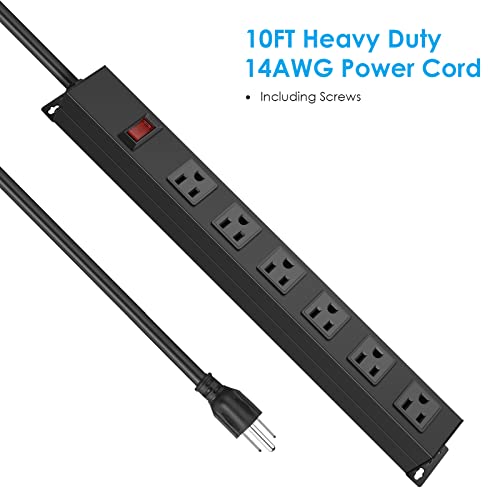 HHOSET 6 Outlet Heavy Duty Power Strip, 14AWG Extension Cord Black, 10FT, 1 - size: 10ft