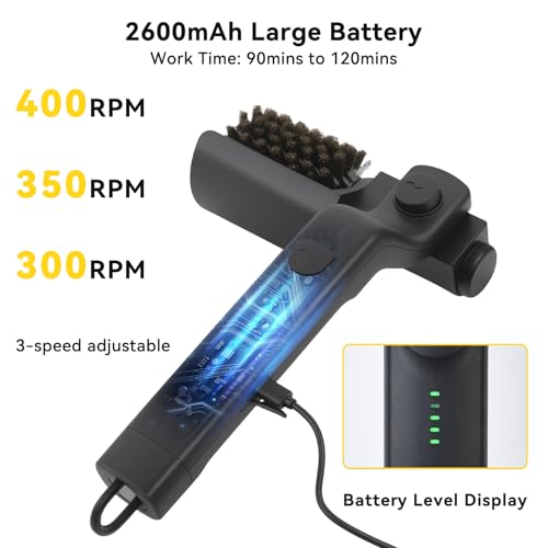 Electric Grill Brush, 3 Speed Powerful BBQ Cleaning Brush with 180° Adjustable Head, Stainless Steel Wire Automatic Grill Cleaner for Outdoor Camping & BBQ Accessories - color: Black