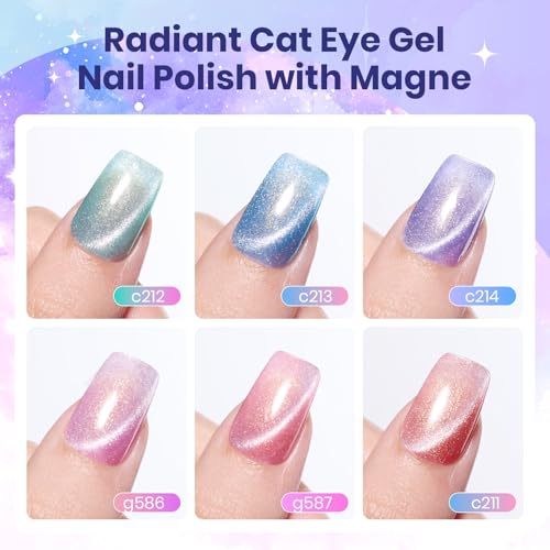 Beetles Romantic Galaxy Cat Eye Gel Nail Polish Set - 6 Colors Glitter Gel Polish Kit Pink Blue Purple Red Green Velvet Gel Magnet Soak Off UV French Nail Art Manicure Spring Summer Gift for Women - color: 0-0-0-Romantic