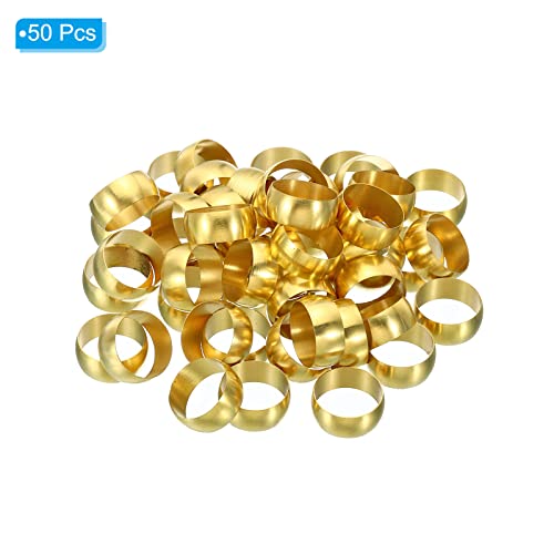 PATIKIL 16mm Tube OD Brass Compression Sleeves Ferrules, 50 Pack Brass Ferrule Fitting Brass Compression Fitting Assortment Kit for Air Water Gas Pipe - size: 16mm