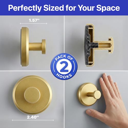 HOME SO Suction Cup Hooks for Shower & Bathroom Towel Holder 2-Pack Gold - color: Brushed Gold, size: 2 Pack