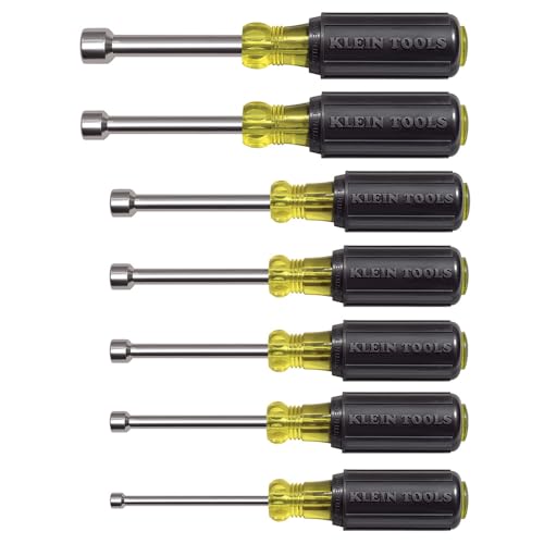 Klein Tools 631M Tool Set, Made in USA, Magnetic Nut Drivers Sizes 3/16, 1/4, 5/16, 11/32, 3/8, 7/16 and 1/2-Inch on 3-Inch Full Hollow Shaft, 7-Piece - style: Magnetic