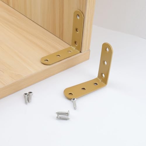 Wealrit 8 pcs Gold L Shape Brackets,Right Angle Corner Brace,2.28" Length - size: 2.28"