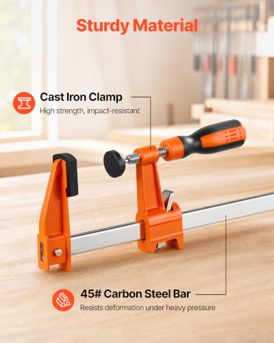 VEVOR Bar Clamps for Woodworking, 8-Pack, 36" Opening F Clamps, 600 lbs Load Limit, with Plastic Pad and Self-Locking Design, Premium Cast Iron and Carbon Steel, for Wood Working and Metal Working - size: 36"(8 Pack), style: Medium-Duty