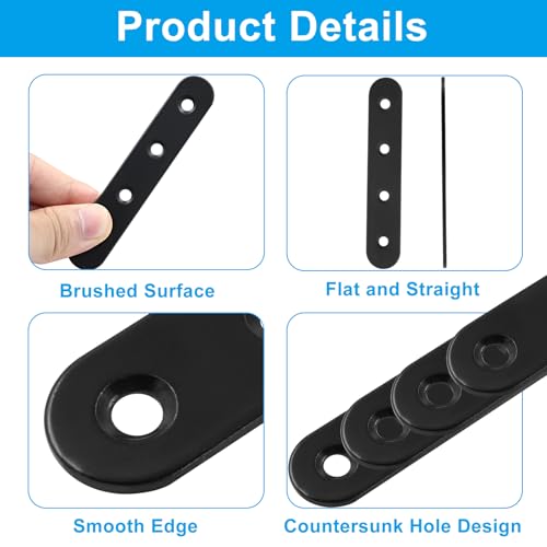 12 Pcs 4 Inch Black Straight Brackets, Stainless Steel Brace - size: Black, 4" x 0.69"