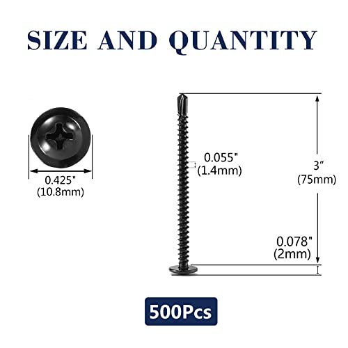 #8 x 3 Sheet Metal Screws 500PCS 410 Stainless Steel Truss Head Fast Self Tapping Screws Black Oxide by SG TZH - color: Black, size: #8 x 3"
