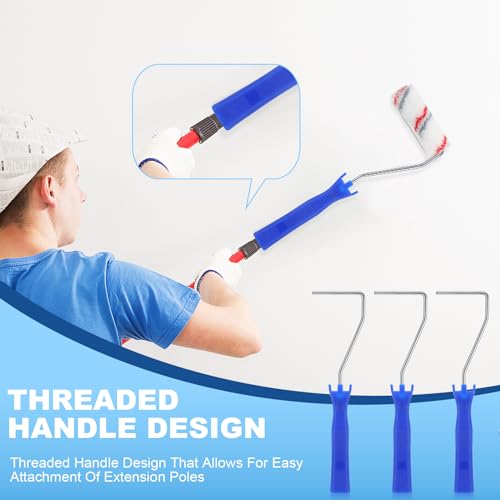 Leumoi 48 Pcs 4 Inch Mini Paint Roller Frame Threaded Grip Handle, Blue - color: Blue
