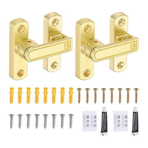 uxcell 2Pcs Barn Door Lock, Zinc Alloy 90/180 Degree Flip Gate Latches, Adjustable Security Sliding Door Latch Lock with Screws for Cabinet, Bathroom, Window, Garden, Gold with Sticker - color: Gold