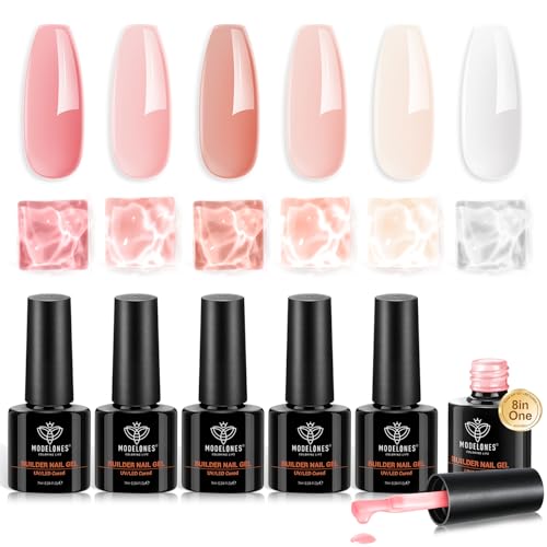 modelones Builder Nail Set, Base Colors 8-in-One Jelly Nude,6 Colors - color: B3-Crimson Blush