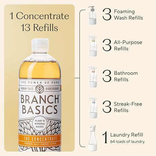 Branch Basics Premium Starter Kit in Glass: All Purpose Cleaner, Glass Cleaner, Bathroom Cleaner, Wash Bottle, and Laundry Bottle (3 Glass Spray Bottles + Concentrate) Fragrance-Free - style: Glass Spray Bottles