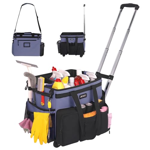 JKAOO Large Rolling Cleaning Caddy Bag with Detachable Trolley, Denim Blue - color: Denim Blue