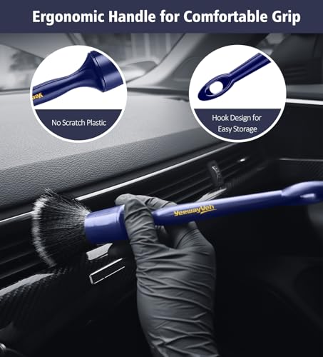 YeewayVeh 3PCS Car Detailing Brush Set, Ultra Soft, Indigo/Black - color: Indigo/Black